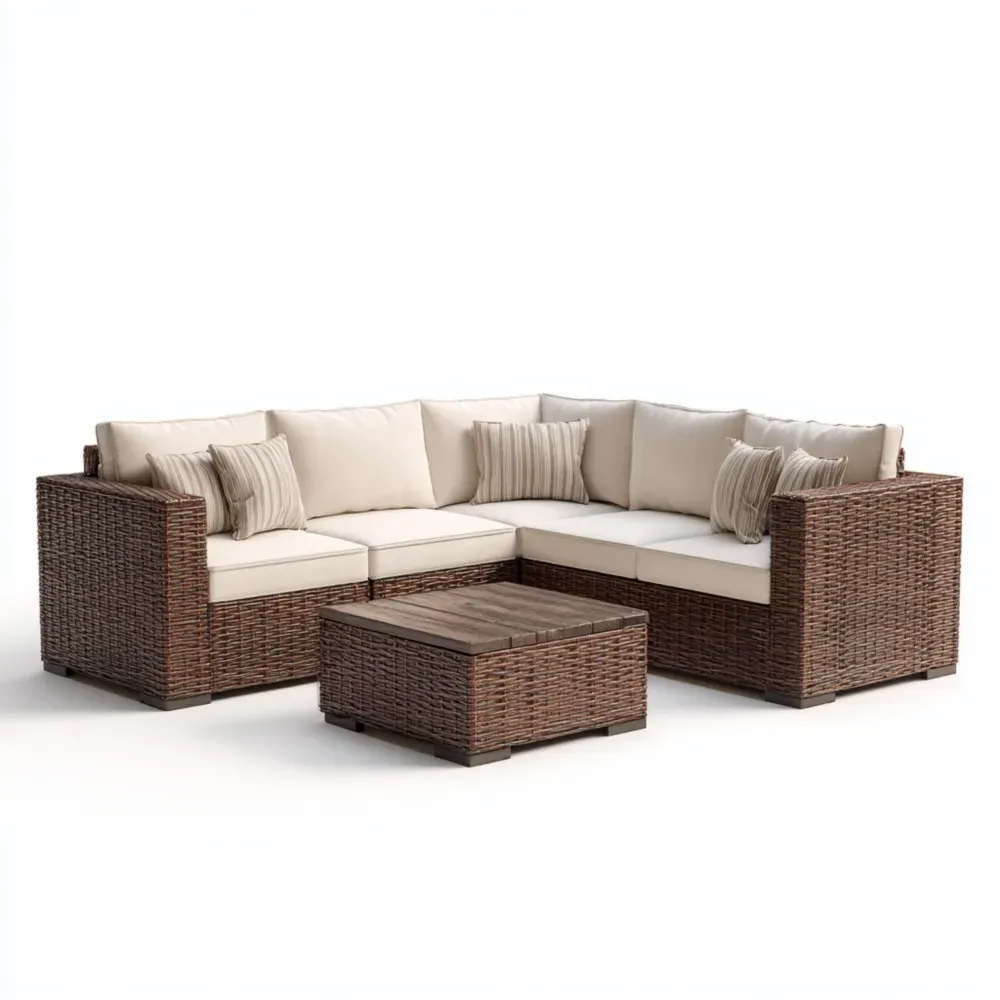 Conjunto de sofás de jardín Ratán Sintético Modular 250x180x70 cm Cojines Beige-Quenlivo