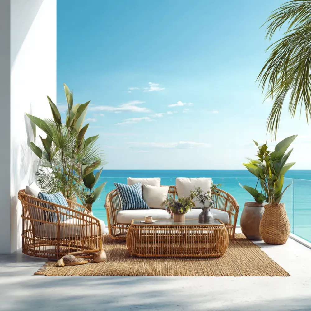 Conjunto de Sofás de Patio de Rattan 3 Piezas 160x85x75 cm - Cojines Beige - Diseño Moderno-Mavenzio