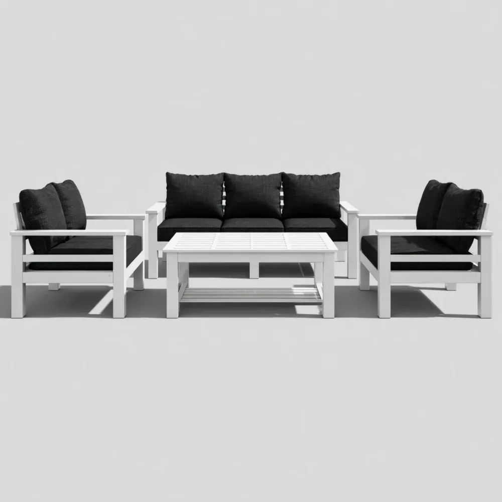 Conjunto de Sofás de Jardín Madera 200x80x70 cm – Blanco/Negro – Diseño Moderno-Mavenzio