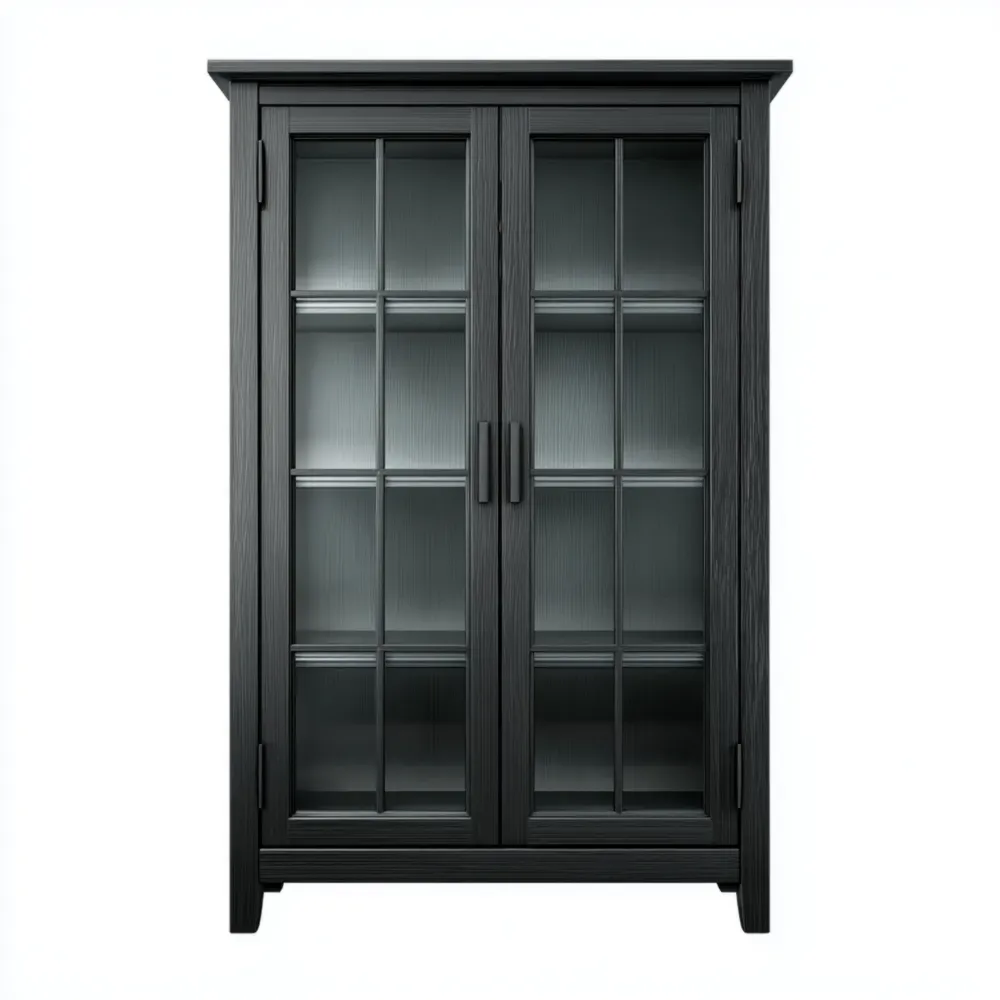 Vitrina con Puertas de Vidrio Madera Negra 100x40x180 cm - Estilo Clásico-Mavenzio