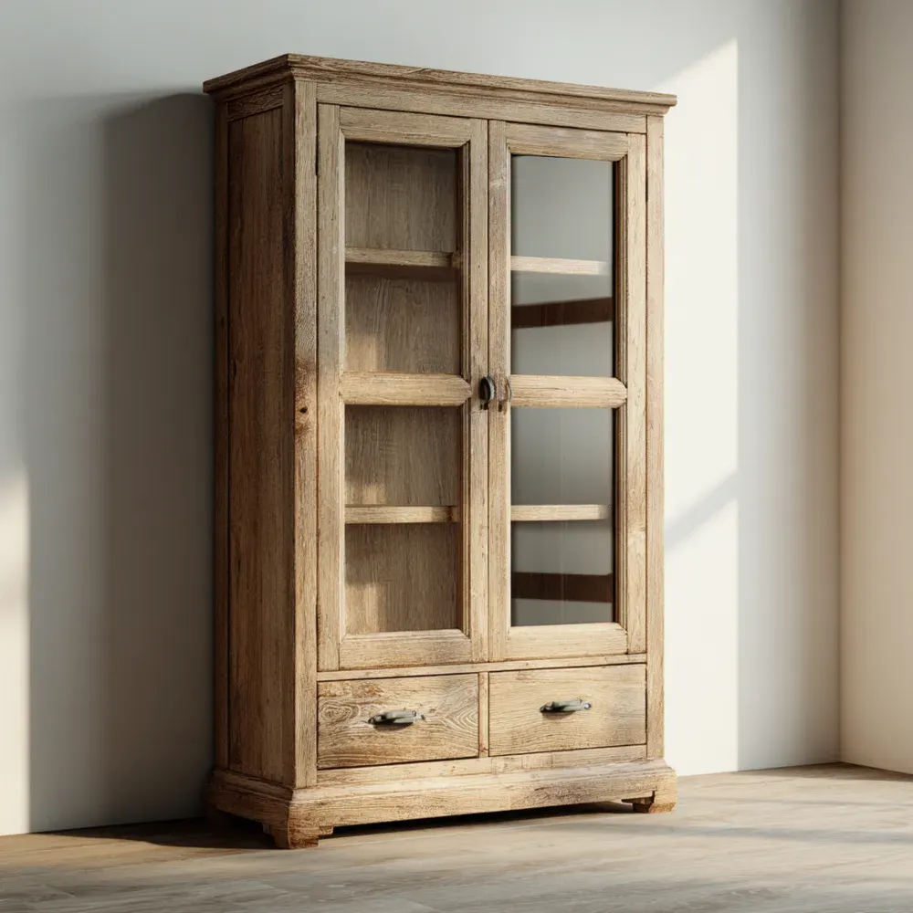 Vitrina de Madera 180x90x40 cm con Puertas de Vidrio - Roble - Diseño Clásico-Mavenzio