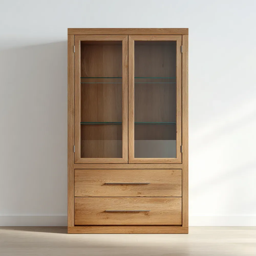 Vitrina de madera con puertas de cristal 120x40x200 cm - Roble - Diseño moderno-Mavenzio