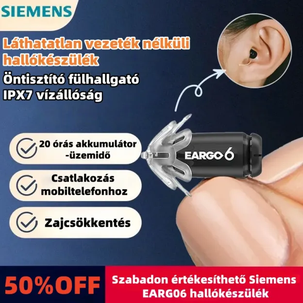 EARGO 6 OTC hallókészülék - szinte láthatatlan CIC, újratölthető, adaptív, az FDA által jóváhagyott.