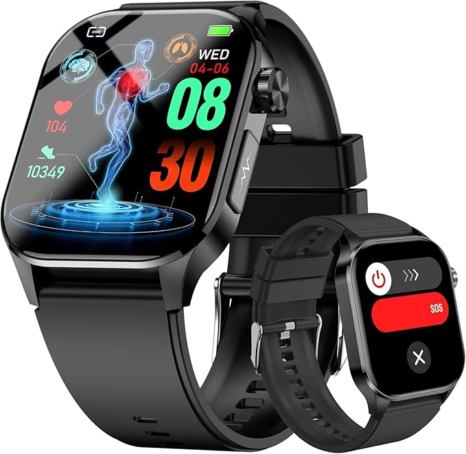 Advanced Health Smartwatch for Women Men with Real-Time Monitoring of Heart Rate, Blood Oxygen, Body Temperature, Blood Pressure, Sleep Auality and Stress Levels.Always-On Display, for Android & iOS