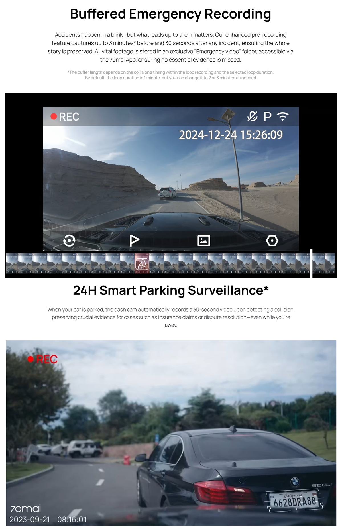 70mai Dash Cam M310 Ultrakompakt videórögzítő, 3K nagyfelbontású kép, Wi-Fi, Betekintési szög 360°, USB Type C