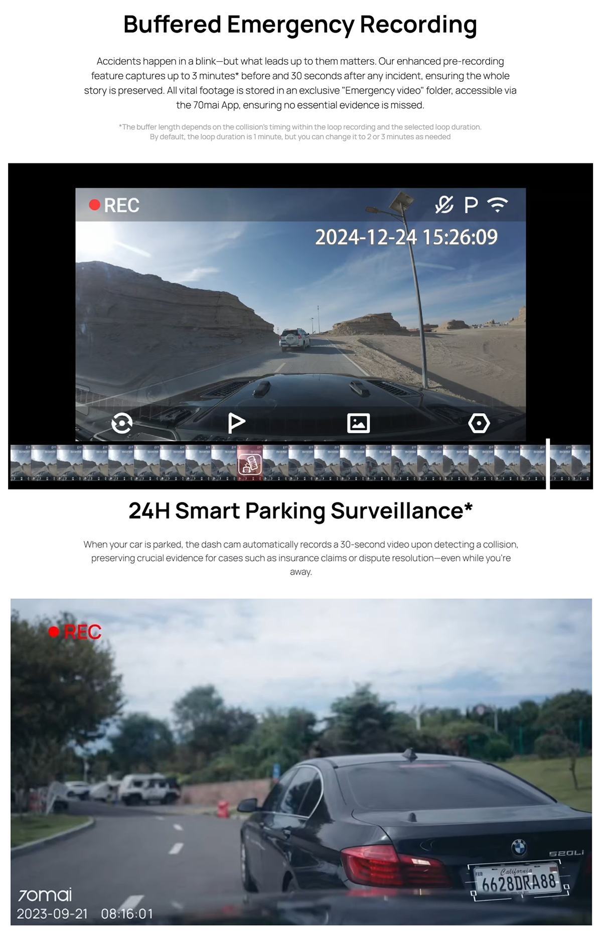 70mai Dash Cam M310 Ultrakompakt videórögzítő, 3K nagyfelbontású kép, Wi-Fi, Betekintési szög 360°, USB Type C
