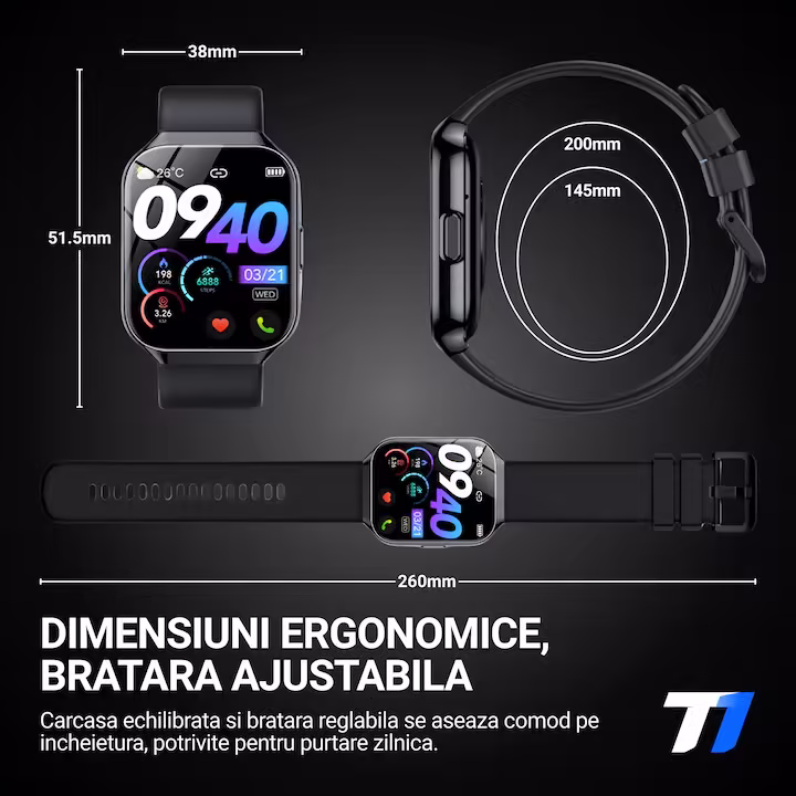 TechONE® VitaSense Pro Férfi Okosóra, 1.96 hüvelykes SUPER AMOLED, Fém, Intelligens, Fitnesz, Sport, HD Bluetooth Hívás, Multisport, Többpontos Pulzusmérés, SpO2, Vérnyomás, Oxigén, Alvás, Fém Tok, 2 Szíj, IP68, Android / iOS, Fekete