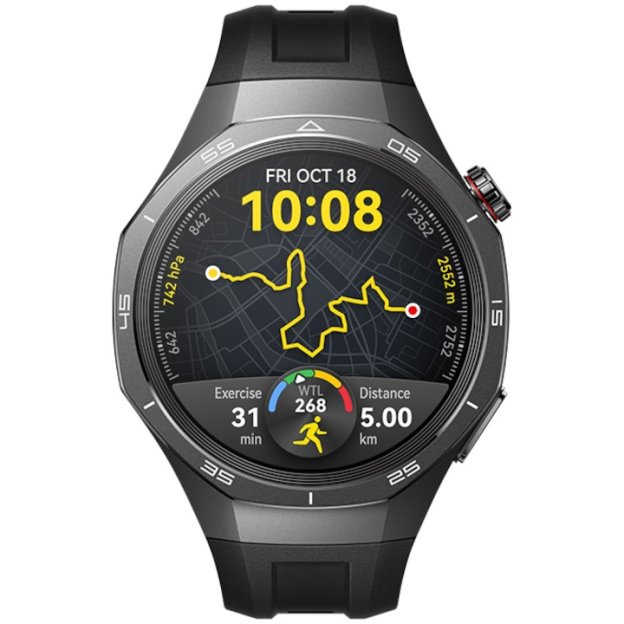 Huawei Watch GT 5 Pro okosóra, 46mm, Matt titán tok, Fekete fluoroelasztomer szíj