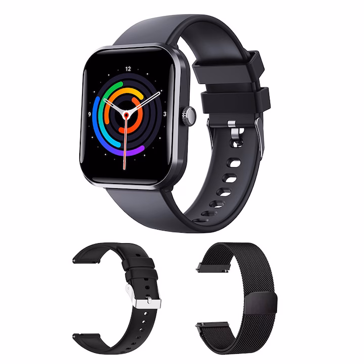 Okosóra, orvosi SpO2, vércukorszint-mérés, EKG, pulzusszám, vérzsírszint-mérés, SOS, női egészségkövetés, alvás, testhőmérséklet, Bluetooth hívás, 108 sport, IP67 vízállóság, hangasszisztens, 3D ultra-tiszta képernyő, 1.9", fekete