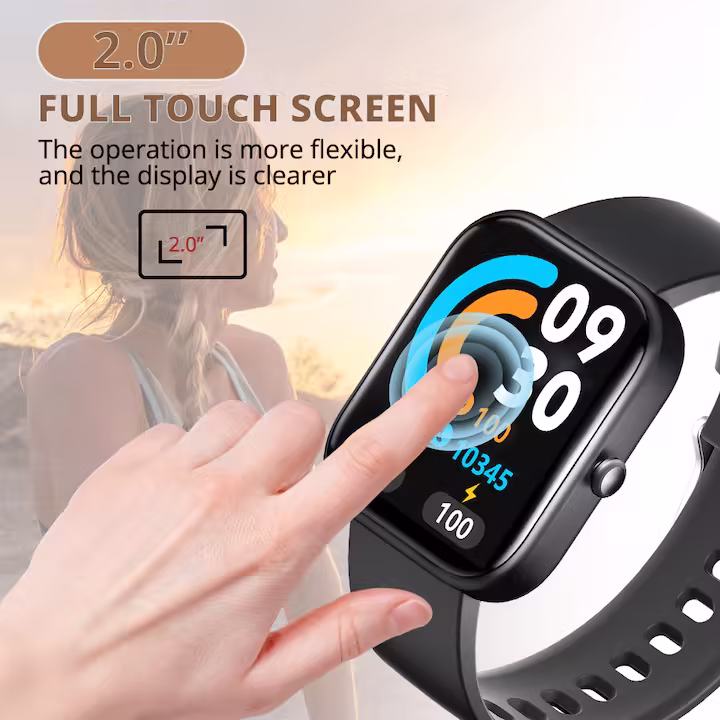 HouDeOS Sport okosóra, 2" érintőképernyő, Bluetooth 5.2, IP67, 100+ sportolási mód, GPS-rögzítés, Bluetooth-hívás, fizikai aktivitás/alvás/pulzus/oximéter/vérnyomás figyelése, fekete + kék szíj