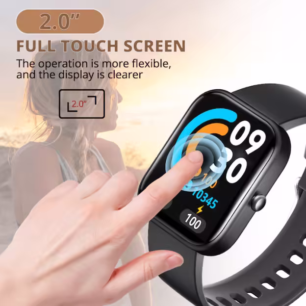 HouDeOS Sport okosóra, 2" érintőképernyő, Bluetooth 5.2, IP67, 100+ sportolási mód, GPS-rögzítés, Bluetooth-hívás, fizikai aktivitás/alvás/pulzus/oximéter/vérnyomás figyelése, fekete + kék szíj
