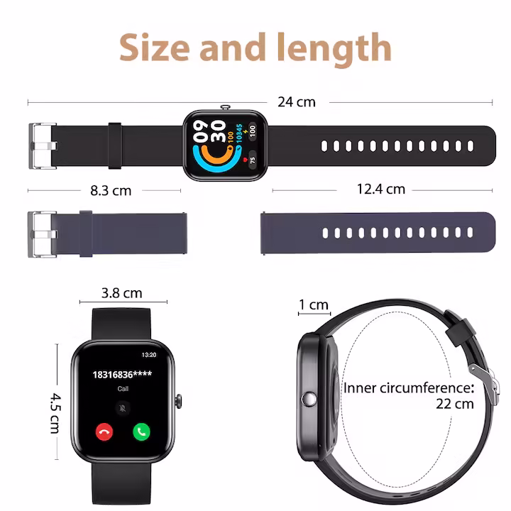 HouDeOS Sport okosóra, 2" érintőképernyő, Bluetooth 5.2, IP67, 100+ sportolási mód, GPS-rögzítés, Bluetooth-hívás, fizikai aktivitás/alvás/pulzus/oximéter/vérnyomás figyelése, fekete + kék szíj