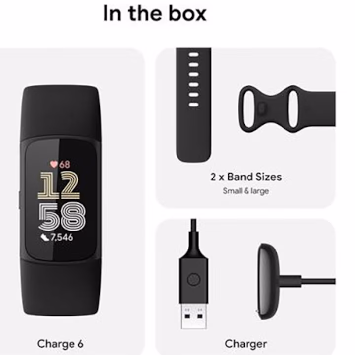Fitness karkötő Fitbit Charge 6, GPS + GLONASS, Bluetooth, NFC, fekete