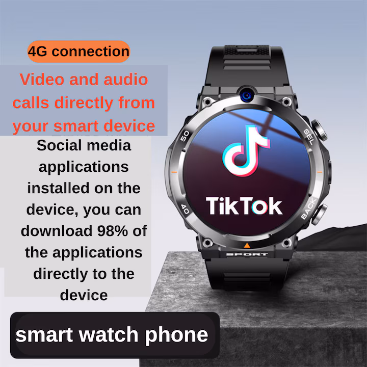 Okosóra 4G LTE SIM óra Telefon Medeyatech™, Videohívás, GPS-navigáció, WiFi kamera 3-7 Mpx, Android 9.0 operációs rendszer, közösségi alkalmazások, TikTok, Facebook, Whatsapp, Youtube, 16 GB memória, pulzusszám, véroxigén, vérnyomás Artériás, Modu