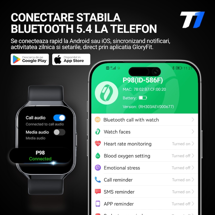 TechONE® VitaSense Pro Férfi Okosóra, 1.96 hüvelykes SUPER AMOLED, Fém, Intelligens, Fitnesz, Sport, HD Bluetooth Hívás, Multisport, Többpontos Pulzusmérés, SpO2, Vérnyomás, Oxigén, Alvás, Fém Tok, 2 Szíj, IP68, Android / iOS, Fekete