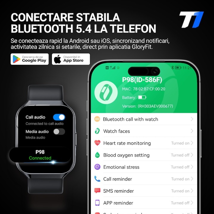TechONE® VitaSense Pro Férfi Okosóra, 1.96 hüvelykes SUPER AMOLED, Fém, Intelligens, Fitnesz, Sport, HD Bluetooth Hívás, Multisport, Többpontos Pulzusmérés, SpO2, Vérnyomás, Oxigén, Alvás, Fém Tok, 2 Szíj, IP68, Android / iOS, Fekete