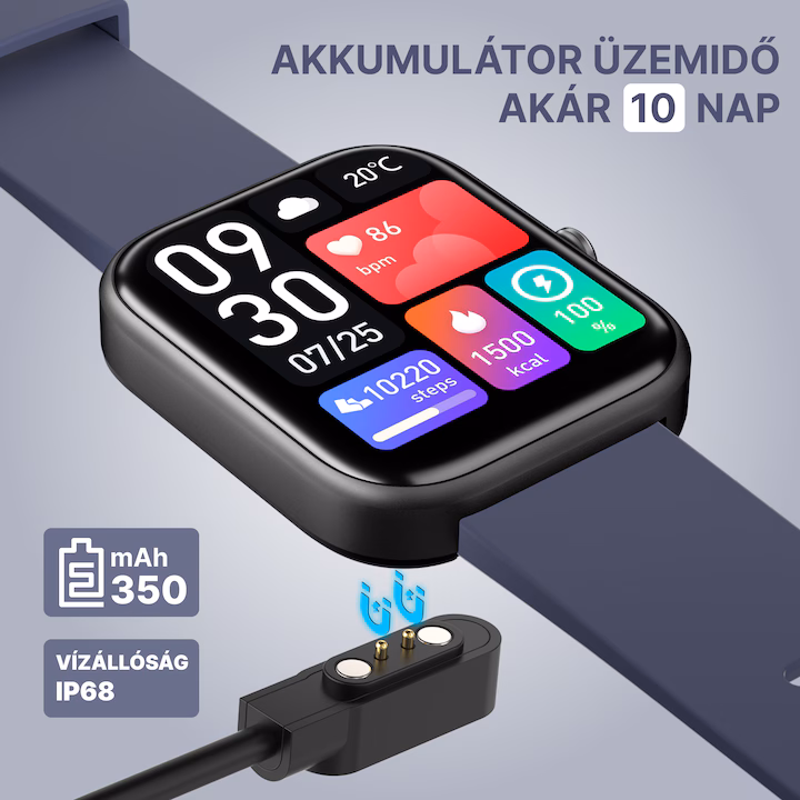 Okosóra, Fitnesz okosóra, 1.69" LCD kijelző, Egészségfigyelő okosóra, IP67 vízálló, ROTTER® okosóra, Bluetooth hívás/Értesítések, IPX4, Sport karkötő, HD mikrofon, Kompatibilis iOS & Android rendszerrel, Szilikon szíj, Kék