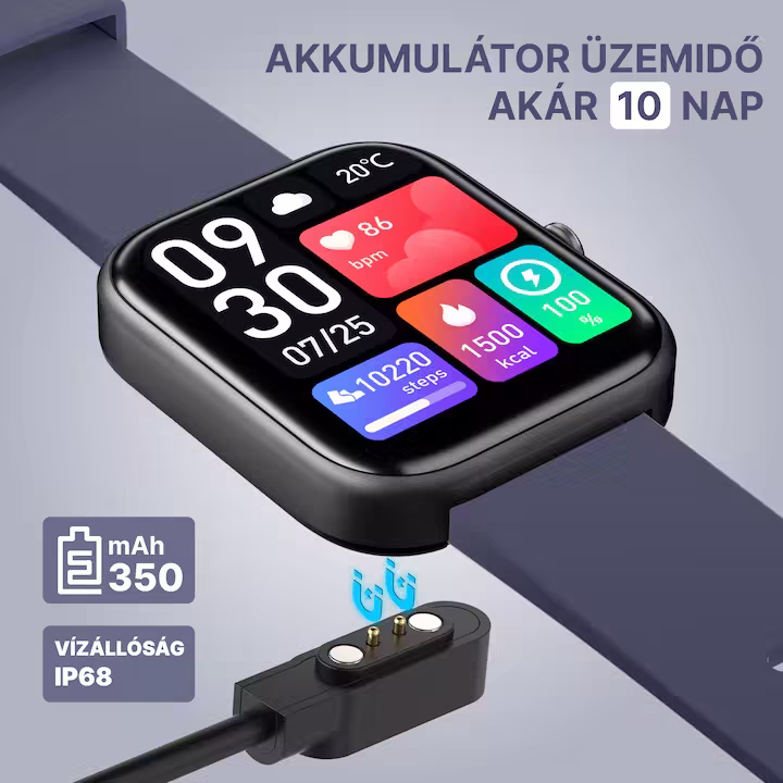 Okosóra, Fitnesz okosóra, 1.69" LCD kijelző, Egészségfigyelő okosóra, IP67 vízálló, ROTTER® okosóra, Bluetooth hívás/Értesítések, IPX4, Sport karkötő, HD mikrofon, Kompatibilis iOS & Android rendszerrel, Szilikon szíj, Kék