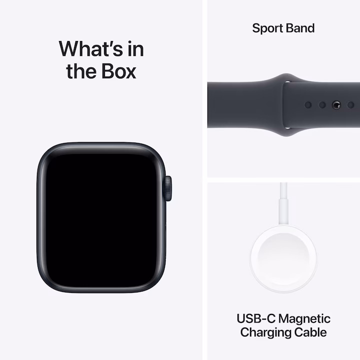 Apple Watch SE (2026) okosóra, GPS, ezüst alumínium tok, 44mm, farmer Sport szíj S/M/L