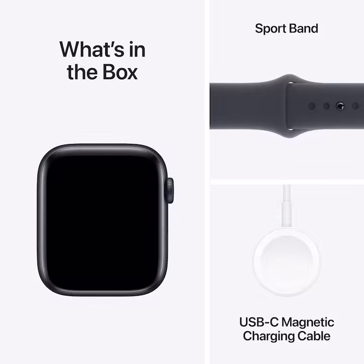 Apple Watch SE (2026) okosóra, GPS, ezüst alumínium tok, 44mm, farmer Sport szíj S/M/L
