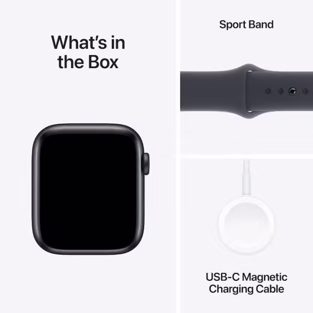 Apple Watch SE (2026) okosóra, GPS, ezüst alumínium tok, 44mm, farmer Sport szíj S/M/L
