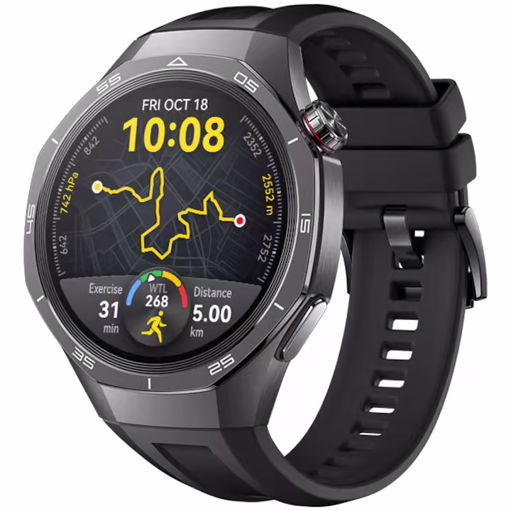 Huawei Watch GT 5 Pro okosóra, 46mm, Matt titán tok, Fekete fluoroelasztomer szíj