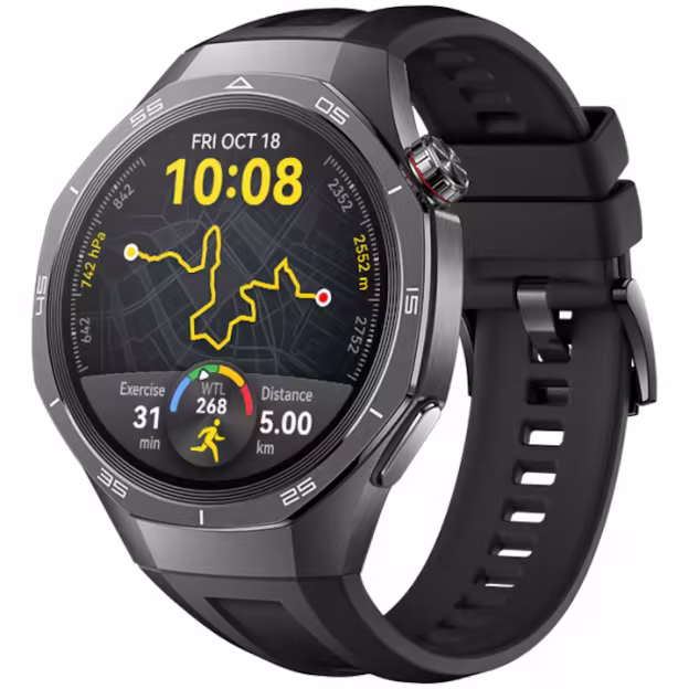 Huawei Watch GT 5 Pro okosóra, 46mm, Matt titán tok, Fekete fluoroelasztomer szíj