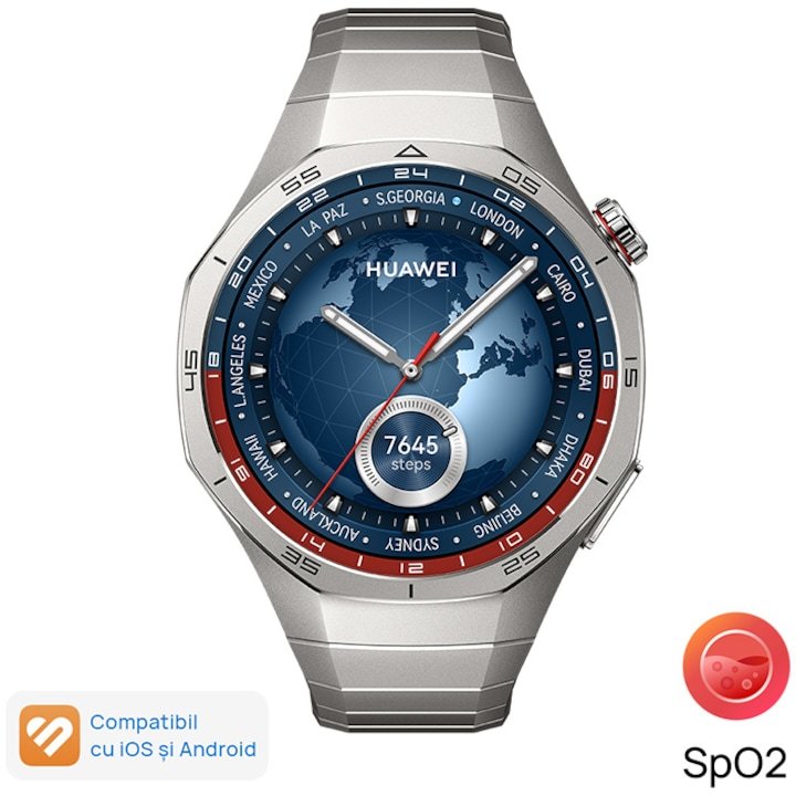 Huawei Watch GT 5 Pro okosóra, 46mm, Matt titán tok, Fekete fluoroelasztomer szíj