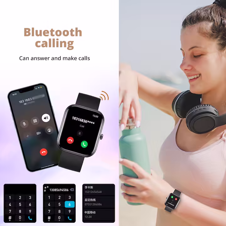 HouDeOS Sport okosóra, 2" érintőképernyő, Bluetooth 5.2, IP67, 100+ sportolási mód, GPS-rögzítés, Bluetooth-hívás, fizikai aktivitás/alvás/pulzus/oximéter/vérnyomás figyelése, fekete + kék szíj