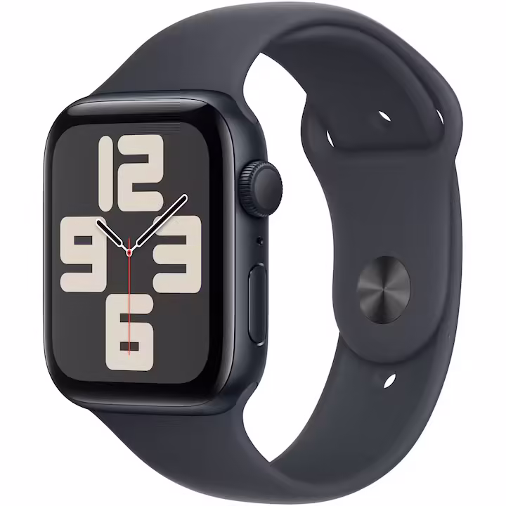 Apple Watch SE (2026) okosóra, GPS, ezüst alumínium tok, 44mm, farmer Sport szíj S/M