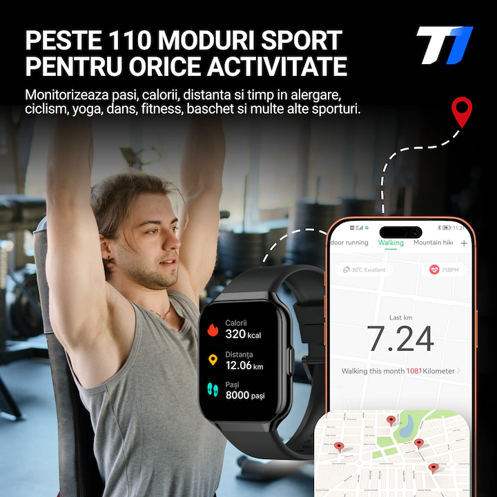 TechONE® VitaSense Pro Férfi Okosóra, 1.96 hüvelykes SUPER AMOLED, Fém, Intelligens, Fitnesz, Sport, HD Bluetooth Hívás, Multisport, Többpontos Pulzusmérés, SpO2, Vérnyomás, Oxigén, Alvás, Fém Tok, 2 Szíj, IP68, Android / iOS, Fekete