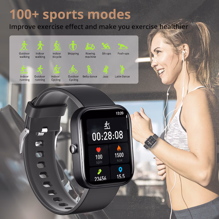 HouDeOS Sport okosóra, 2" érintőképernyő, Bluetooth 5.2, IP67, 100+ sportolási mód, GPS-rögzítés, Bluetooth-hívás, fizikai aktivitás/alvás/pulzus/oximéter/vérnyomás figyelése, fekete + kék szíj