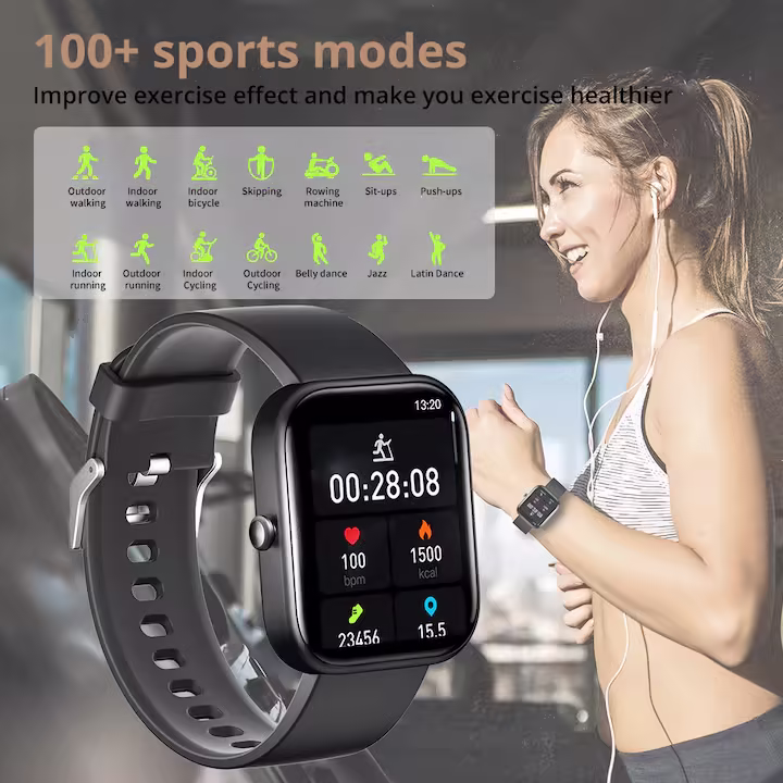 HouDeOS Sport okosóra, 2" érintőképernyő, Bluetooth 5.2, IP67, 100+ sportolási mód, GPS-rögzítés, Bluetooth-hívás, fizikai aktivitás/alvás/pulzus/oximéter/vérnyomás figyelése, fekete + kék szíj