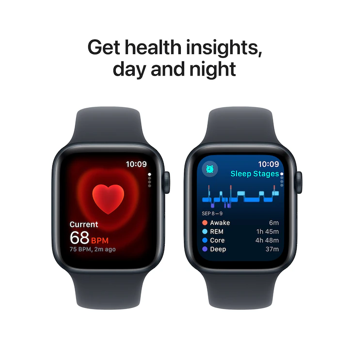 Apple Watch SE (2026) okosóra, GPS, ezüst alumínium tok, 44mm, farmer Sport szíj S/M