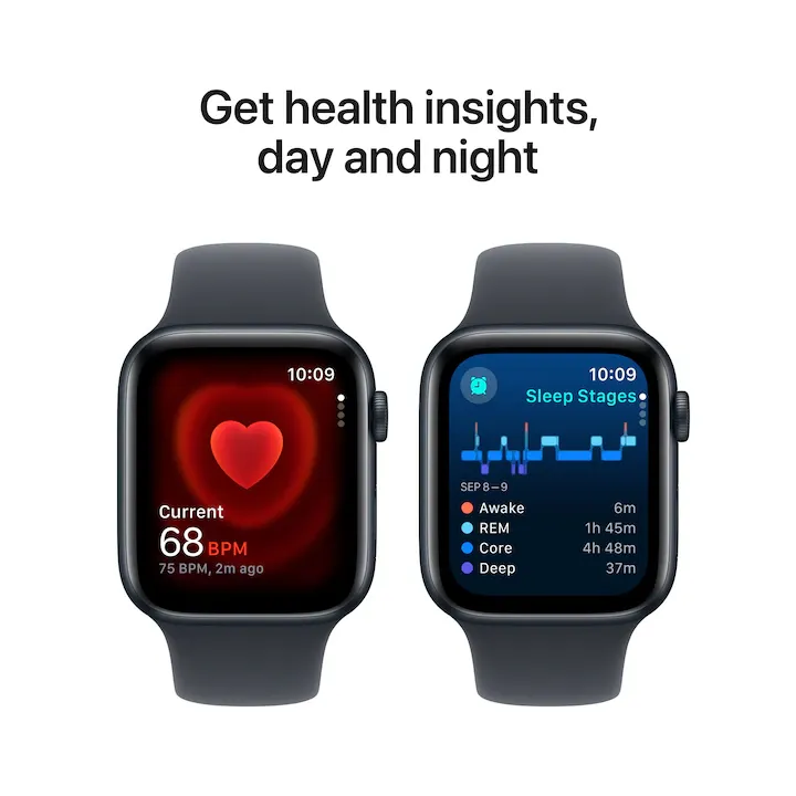 Apple Watch SE (2026) okosóra, GPS, ezüst alumínium tok, 44mm, farmer Sport szíj S/M