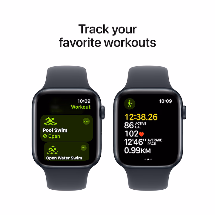 Apple Watch SE (2026) okosóra, GPS, ezüst alumínium tok, 44mm, farmer Sport szíj S/M