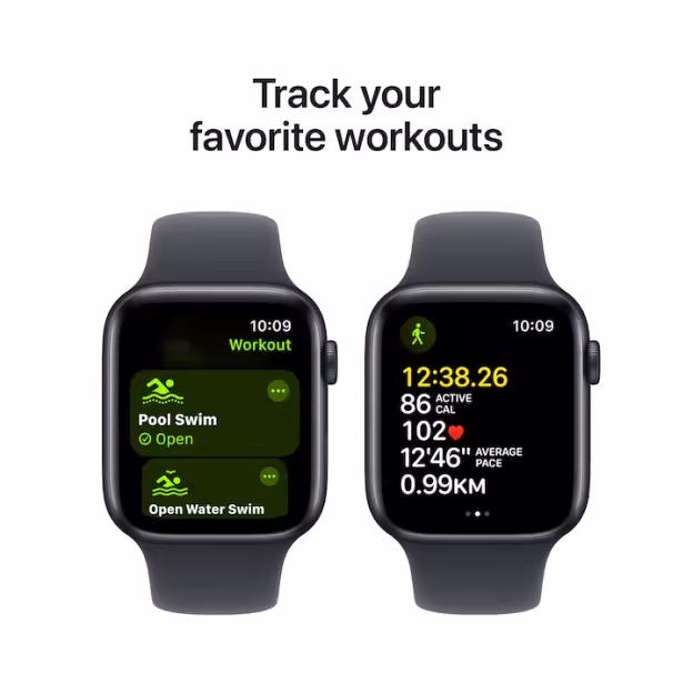 Apple Watch SE (2026) okosóra, GPS, ezüst alumínium tok, 44mm, farmer Sport szíj S/M