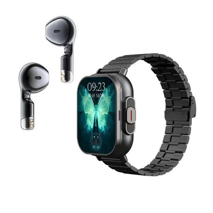 2 in 1 Smartwatch & Earpods - Rectangular Design, Unisex, iOS Compatible, Water-Resistant, Bluetooth Connectivity, Music Player, Multi-Sports, Casual Wearable Gadgets