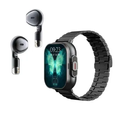 2 in 1 Smartwatch & Earpods - Rectangular Design, Unisex, iOS Compatible, Water-Resistant, Bluetooth Connectivity, Music Player, Multi-Sports, Casual Wearable Gadgets