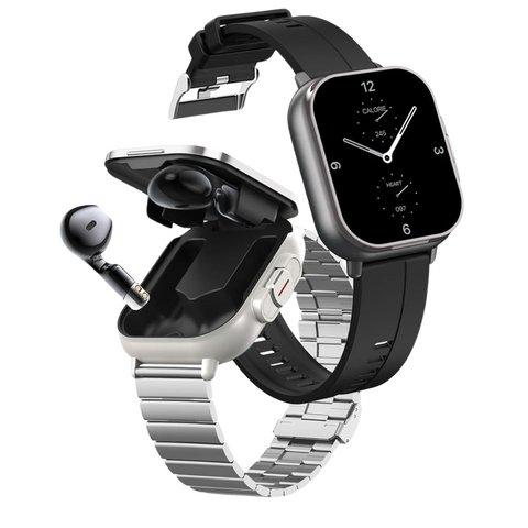 2 in 1 Smartwatch & Earpods - Rectangular Design, Unisex, iOS Compatible, Water-Resistant, Bluetooth Connectivity, Music Player, Multi-Sports, Casual Wearable Gadgets