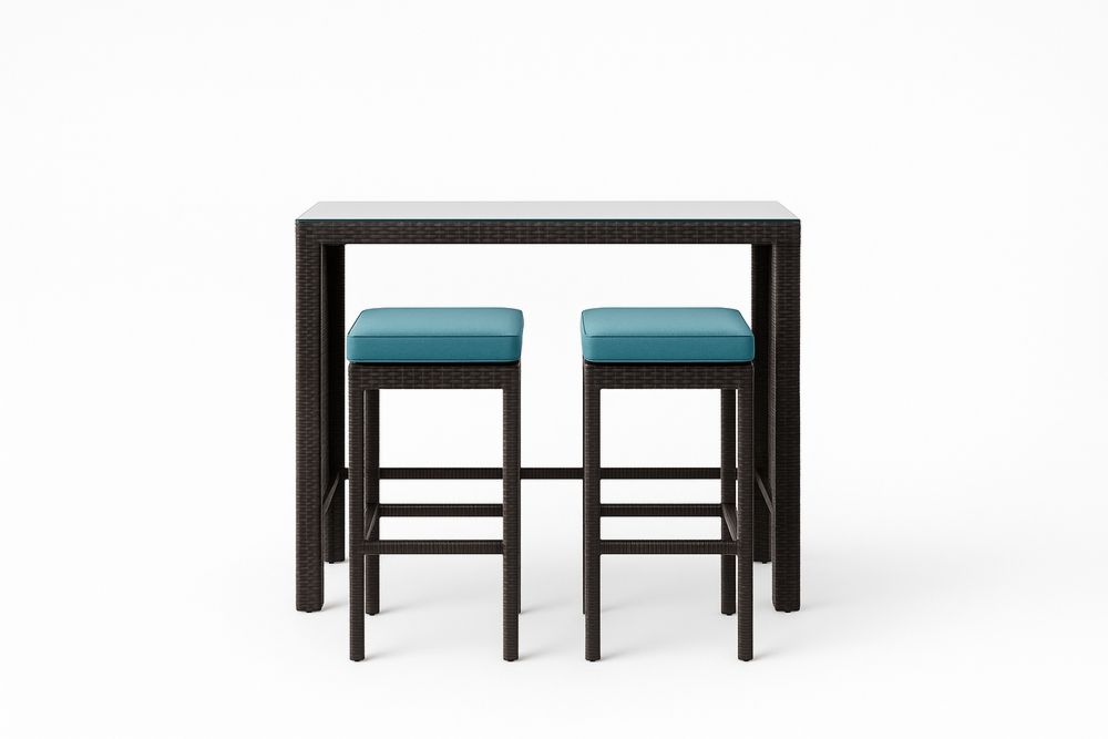 Zestaw mebli ogrodowych rattan szkło 2 hokery turkusowy