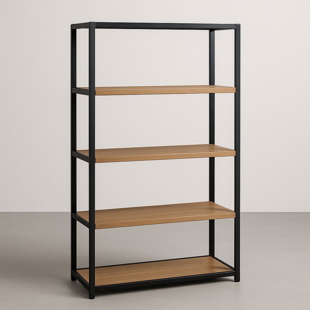 Regał metalowy z półkami z płyty MDF czarny 180 cm x 90 cm x 35 cm