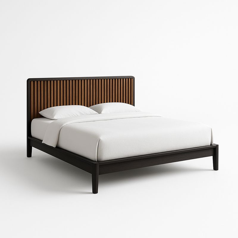 Łóżko podwójne z prostokątnym zagłówkiem drewno i lakierowane 160x200 cm