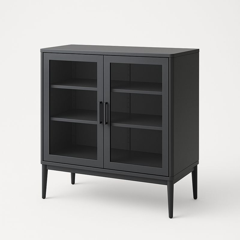 Czarna szafka z hartowanego szkła z półkami