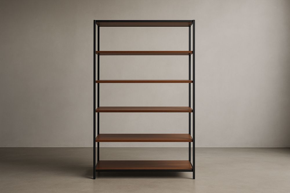 Regał metalowy z półkami z drewna orzechowego czarny 200x100x40 cm