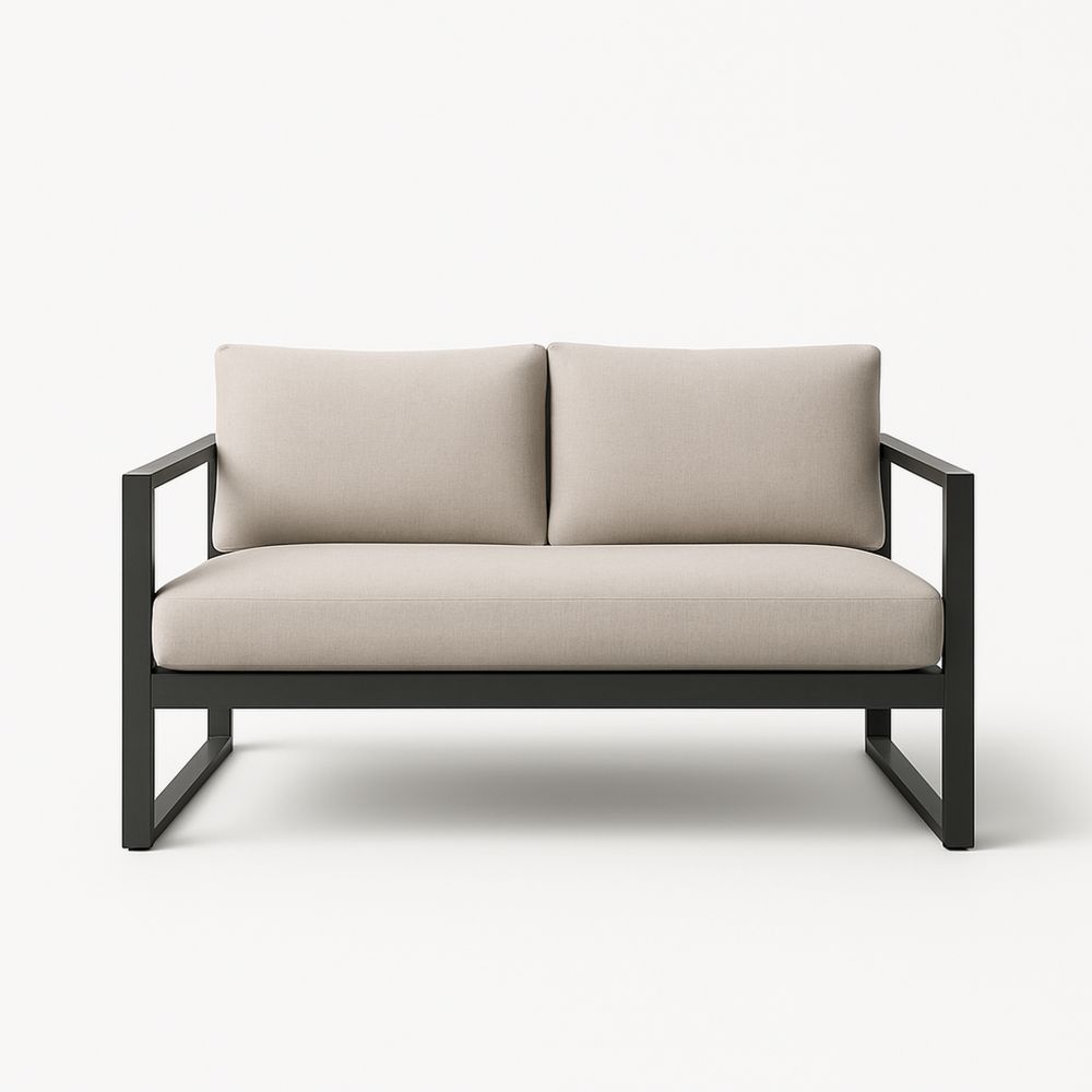 Sofa dwuosobowa metalowa poliester beżowy 130x80x75 cm