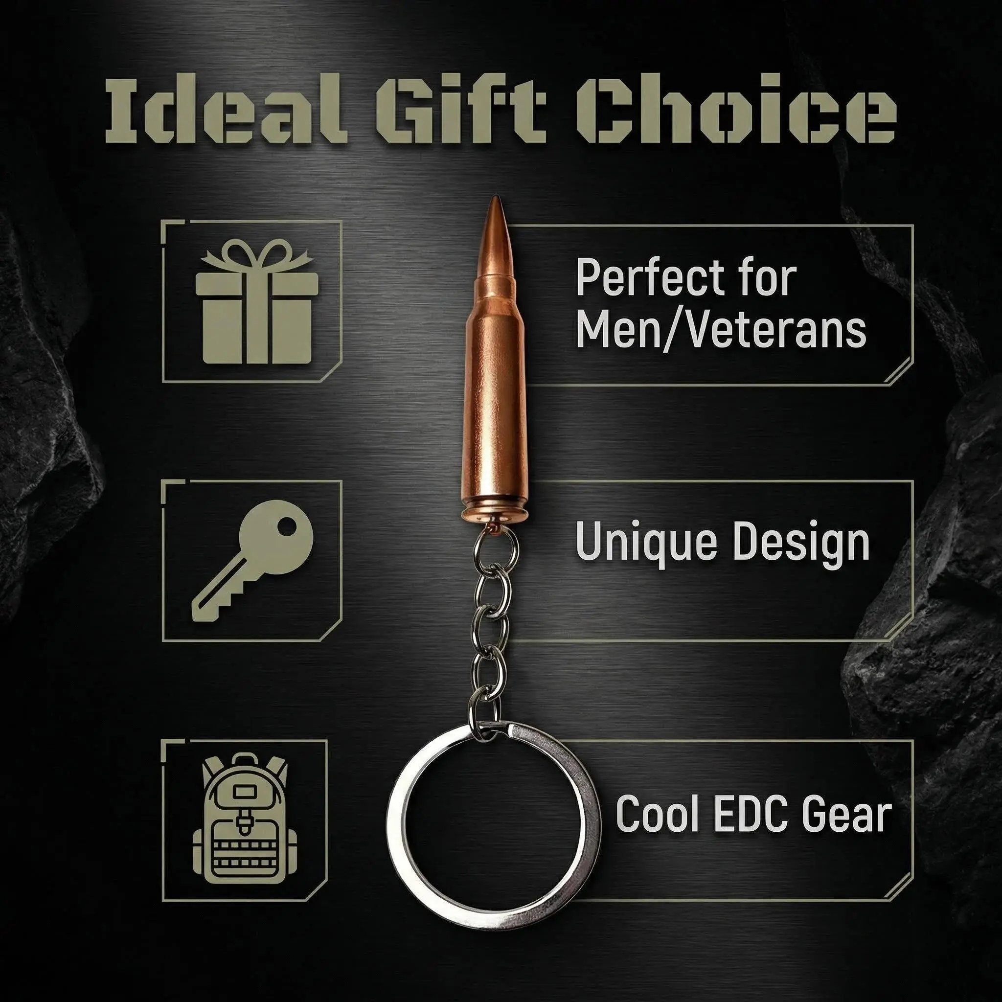 Army Style Metallic Bullet Keychain, Tactical Military Design - Perfect for Car Mirror/Backpack Decoration & Unique Holiday Gift
