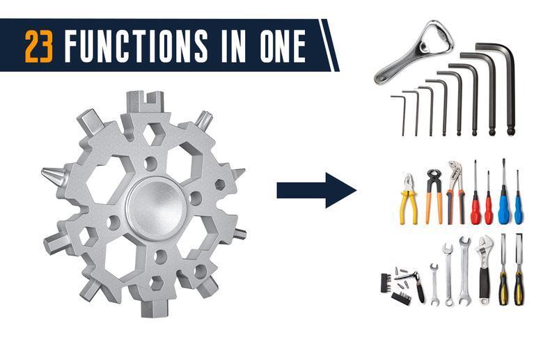 23-in-1 Snowflake Spinner Wrench &ndash; Multi-Tool with Screwdrivers, Bottle Opener & Stress Relieving Fidget Toy.