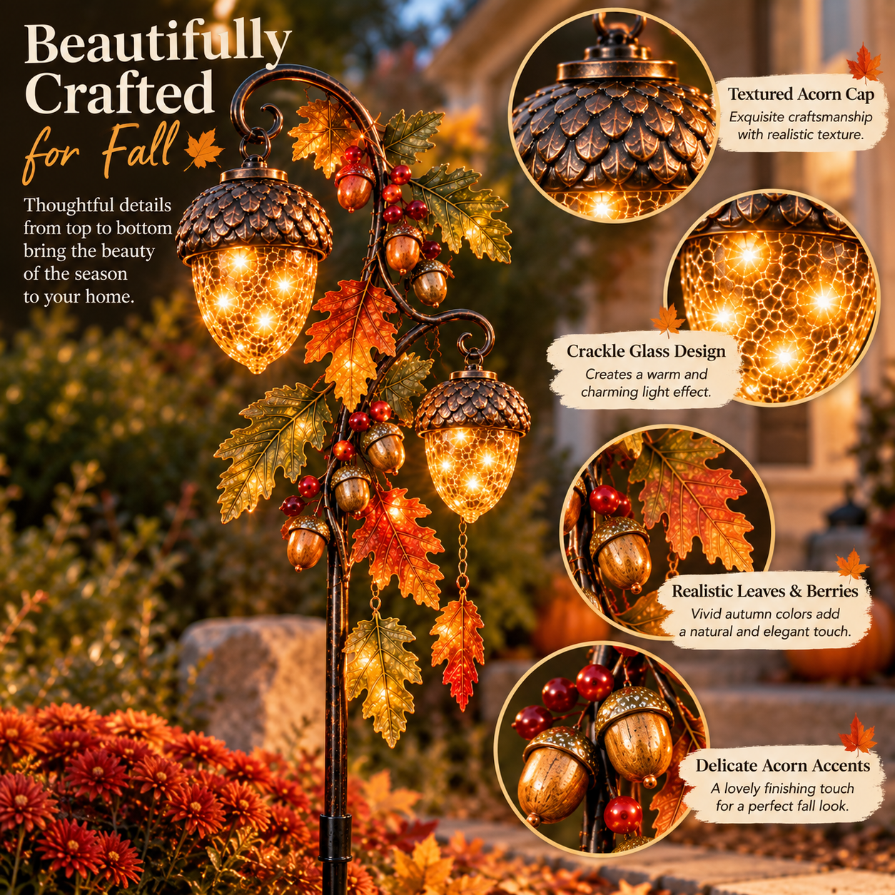 🔥 Last Day 70% OFF-🍁 Autumn Acorn Glow™ – Solar Double Acorn Garden Stake Light