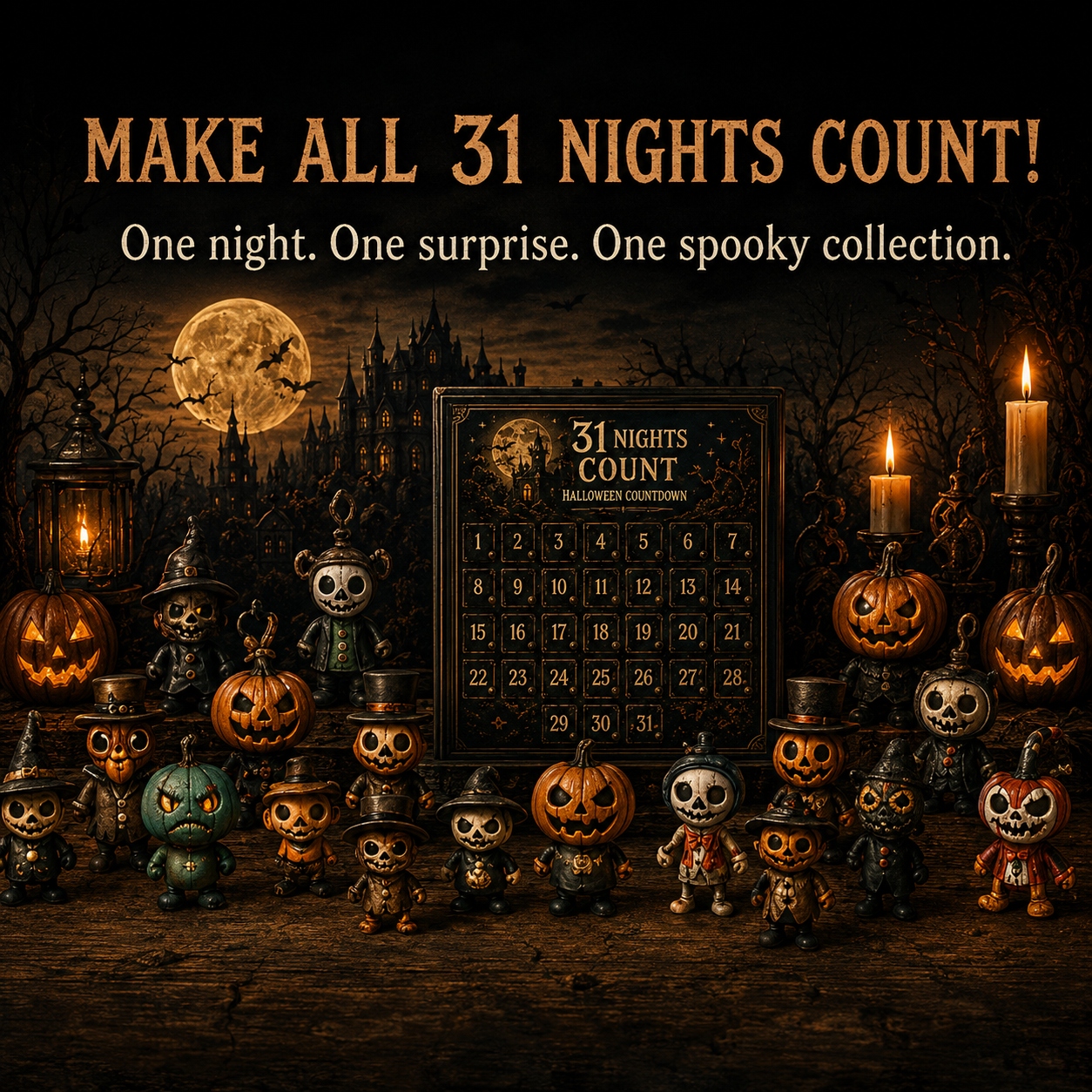 🔥 Last Day 70% OFF  🎃 Nights of Fright Halloween Countdown Box | Unique Mini Figurines, Hanging Charms & Spooky Collectibles 👻✨